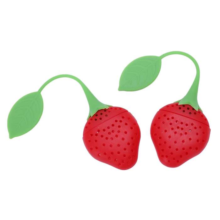 2Pcs Silicone Tea Infuser Ball Pass Filter Tea Infuser Strainer Spoon Strawberry
