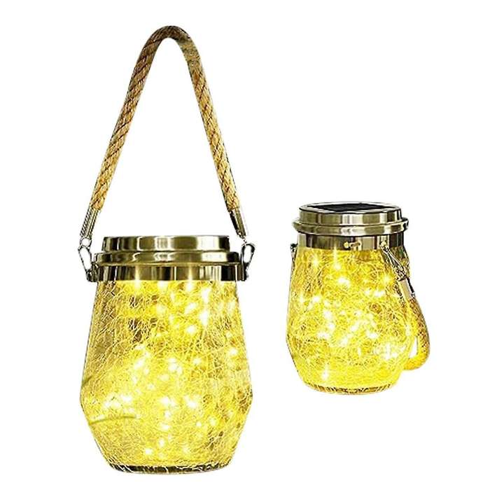 2pcs Solar Lantern Outdoor Waterproof for Christmas Lights Led Hanging Cracked Glass for Outside Gar
