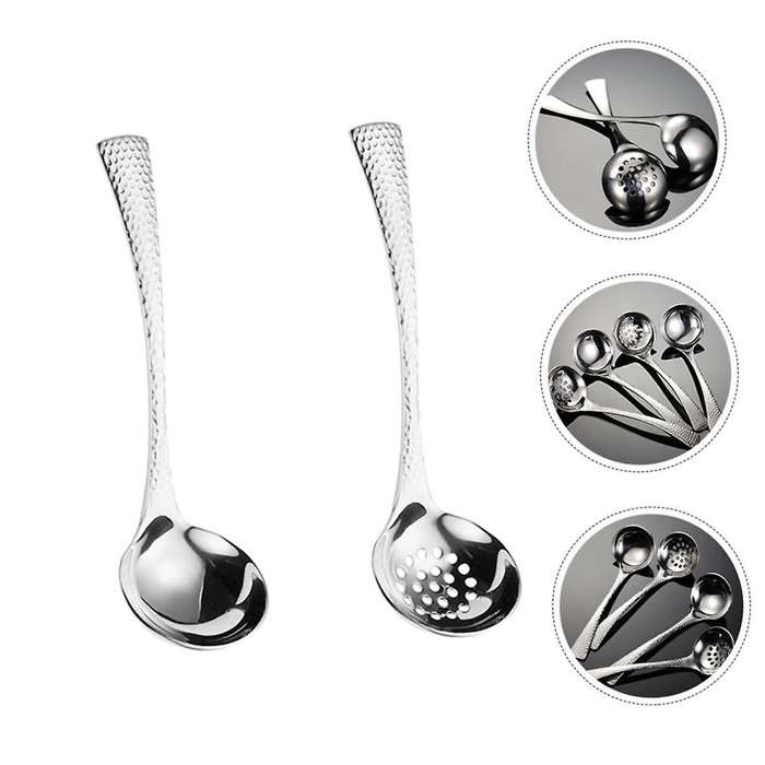 2pcs Soup Ladles Filtering Ladle Soup Colander Strainer Scoop Soup Spoon Serving Spoons Skimmer Cook
