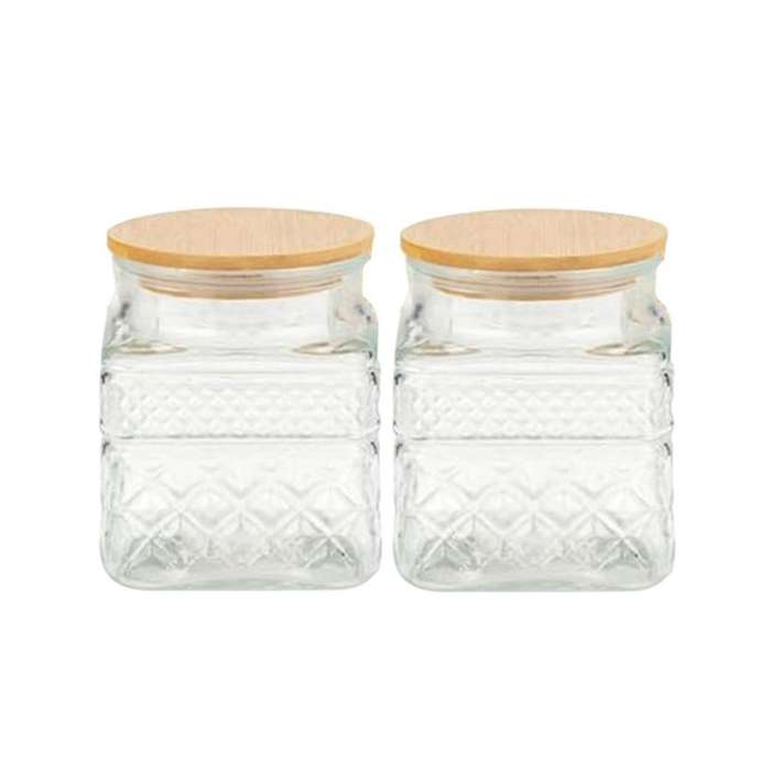 2pcs Square Glass Jars with Vintage , Coffee Pasta Sugar Tea Snack Nuts Cookie Jar Kitchen Decor
