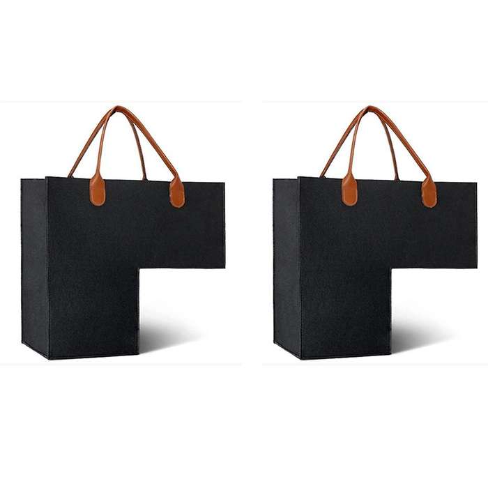 2Pcs Stair Basket with Leather Handles for 16Inch Carpeted Stairs Organizer Felt Collapsible Basket
