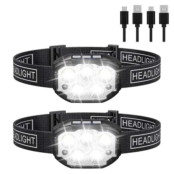 2pcs Strong Light 5LED Portable Head Light Lamp USB Rechargeable Outdoor Cycling Hiking Night Fishin