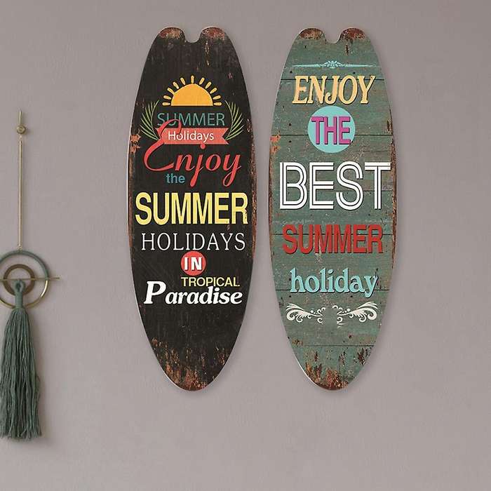 2pcs String Festival Bar Home Decor Decor Vintage Wooden Sign Surfboard Wooden Sign Beach Style Hang