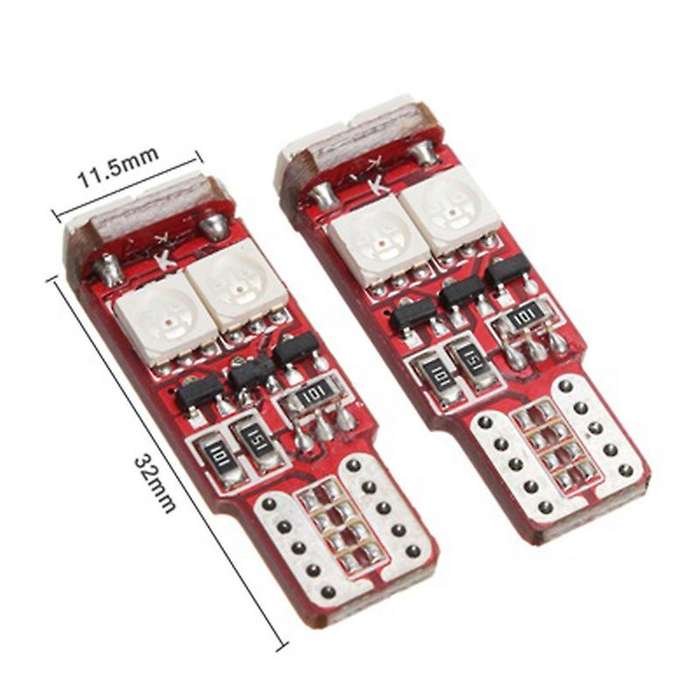 2pcs T10 W5W LED RGB Remote Control Lights Indicator Bulb Car Interior Wedge Side