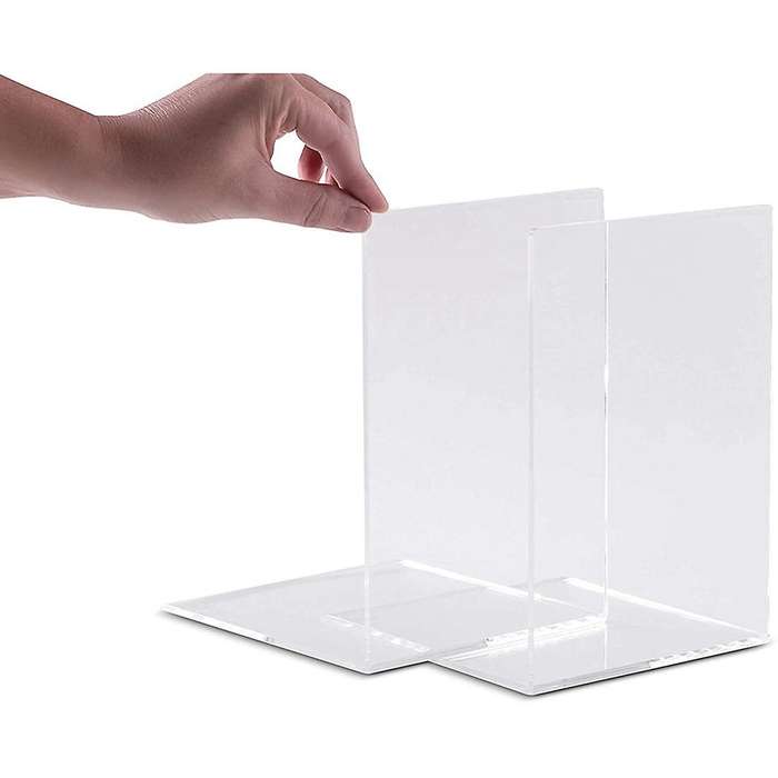 2pcs Transparent Acrylic Bookends L- Bookshelf