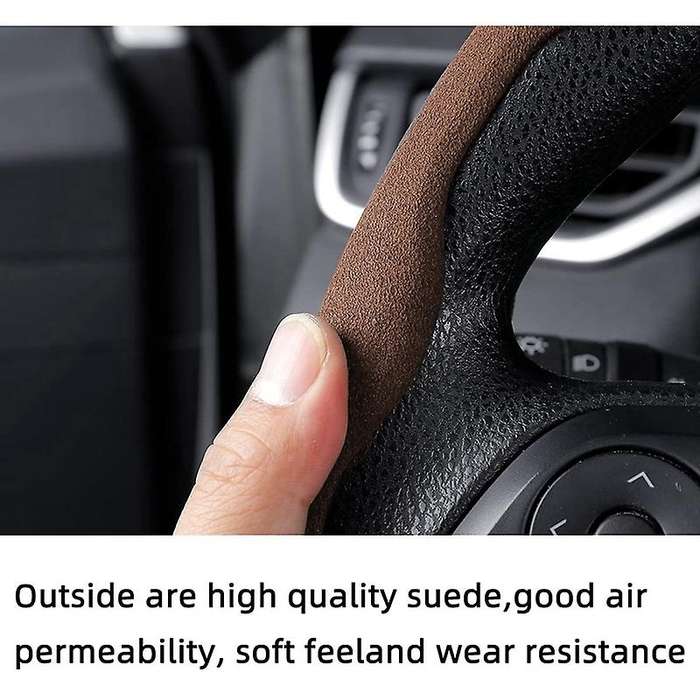 2PCS Universal Auto Car Steering Wheel Cover Suede Anti- Decorative Protection for Etc, Brown