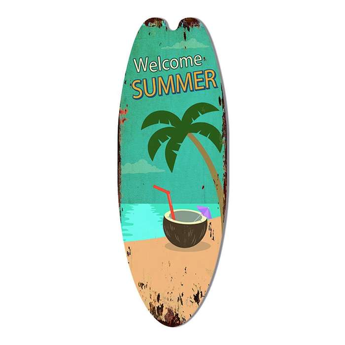 2PCS Wall Hanging Holiday Leisure Decoration Vintage Wooden Sign Surfboard Bar Decoration Mediterran
