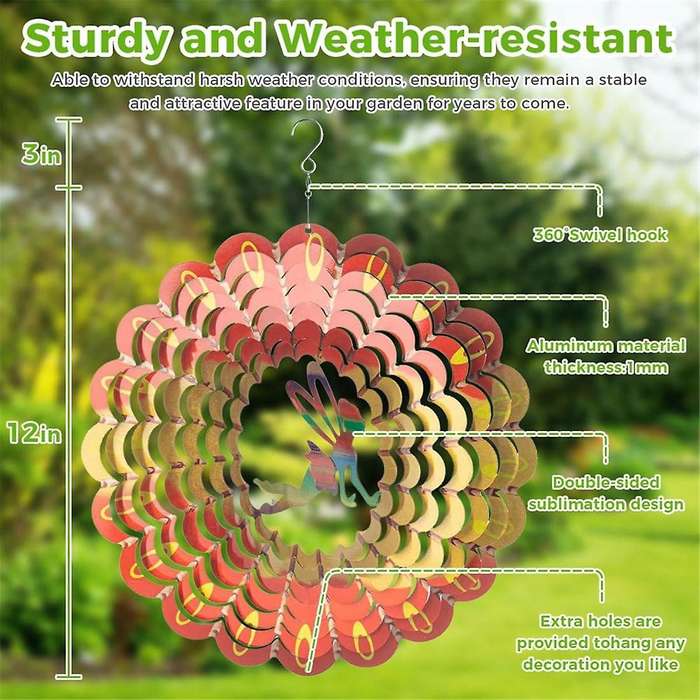 2PCS Wind Spinner 12in - 3D Stainless Steel Sculpture Wind Spinners Outdoor, Metal Wind Catcher for