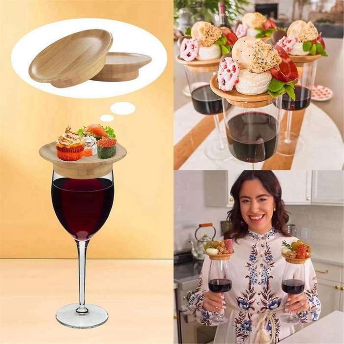 2Pcs Wine Glass Topper, 4Inch Wine Glass Charcuterie Topper Bamboo Wine Glass Topper Coasters