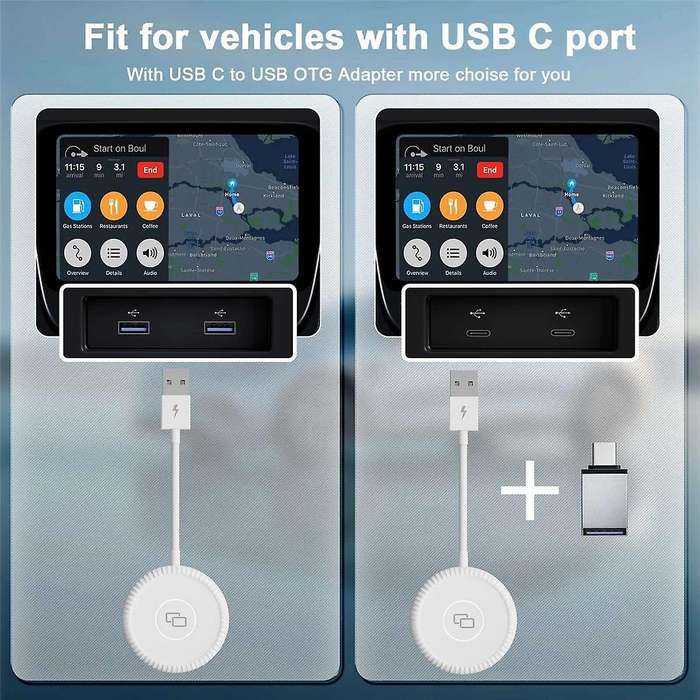 2PCS Wired CarPlay Mirror Adapter for CarPlay Mirror Dongle with PD for Converting Video to Car Disp