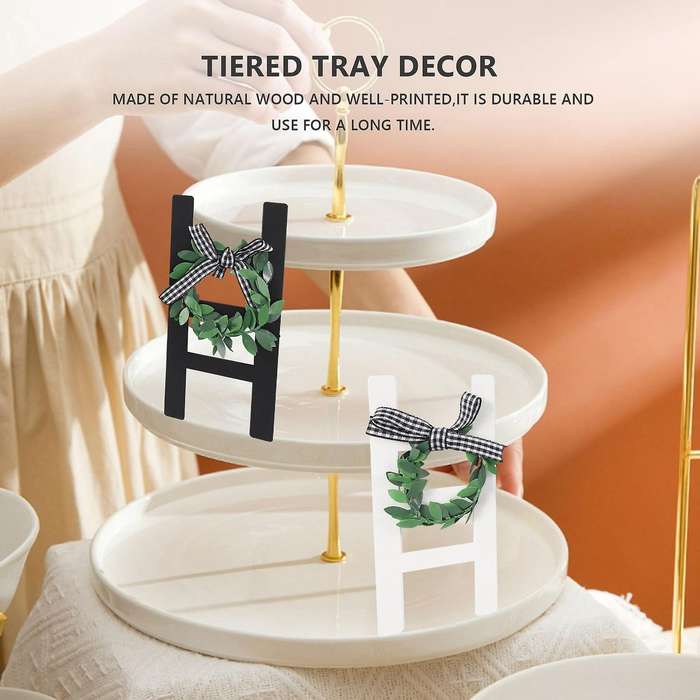 2pcs Wooden Ladder Tray Decoration Frame Black&white Farmhouse Ladder Decor Rustic Decoration