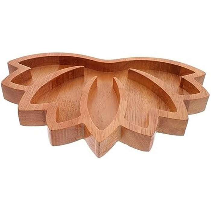2Pcs Wooden Lotus Shape Crystal Display Tray Retro Jewelry Essential Oil Crystal Storage Tray