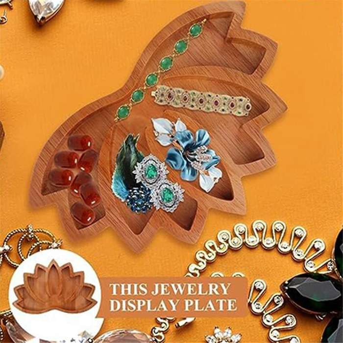 2Pcs Wooden Lotus Shape Crystal Display Tray Retro Jewelry Essential Oil Crystal Storage Tray