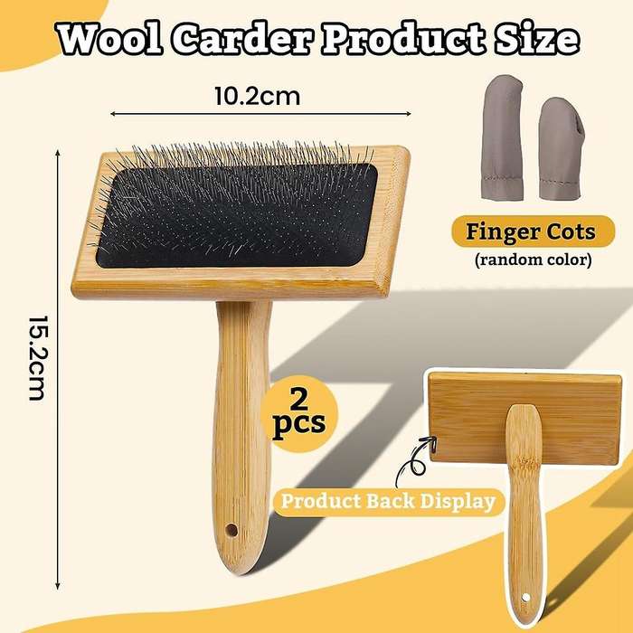 2Pcs Wooden Wool Carders, for Wool, Fibers, , , Wooden Wool Carders Brush for Wool Felting Spinning