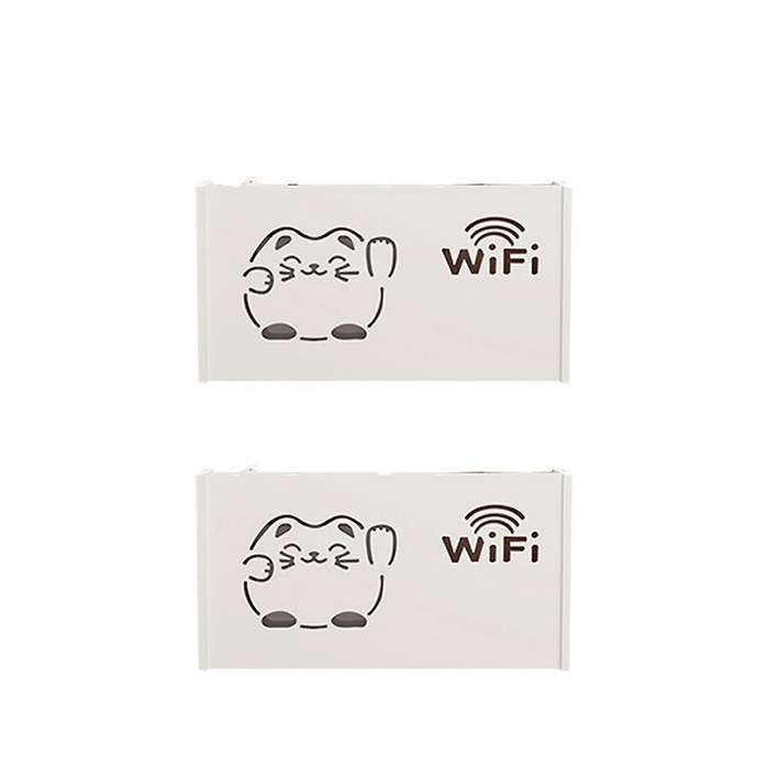 2pcswifi Router Storage Box Outlet Set Top Cable Wooden Case Wall Mount Power Strip Switch Hide Shel