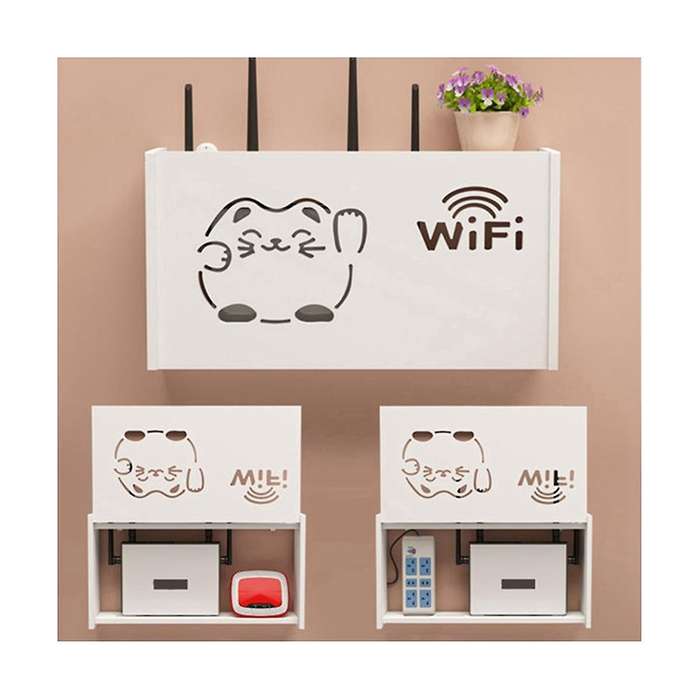 2pcswifi Router Storage Box Outlet Set Top Cable Wooden Case Wall Mount Power Strip Switch Hide Shel