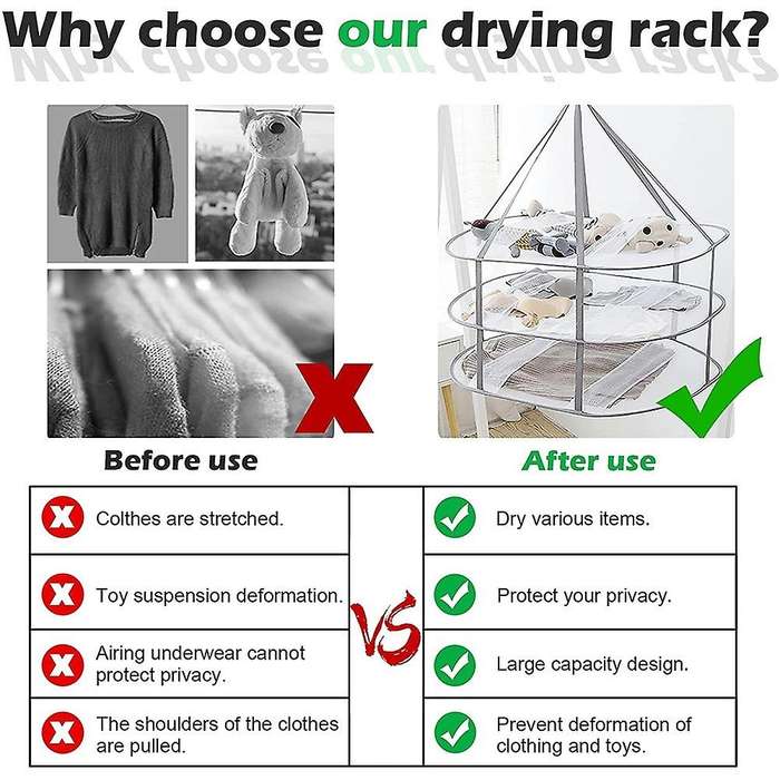 2-Tier Sweater Drying Rack Hanging Clothes Hanging Dryer Laundry Mesh Drying Rack, Foldable Clothin