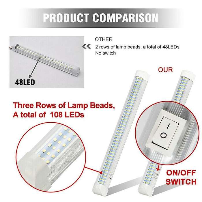 2X 108 LED Interior Light Bar ON/OFF Switch 12V Strip Light Van Bus Caravan