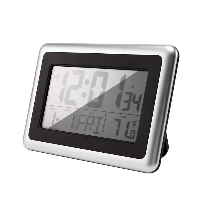 2x Atomic Digital Wall Clock Lcd Display without Back Light (silver)