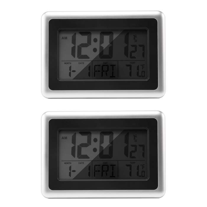 2x Atomic Digital Wall Clock Lcd Display without Back Light (silver)