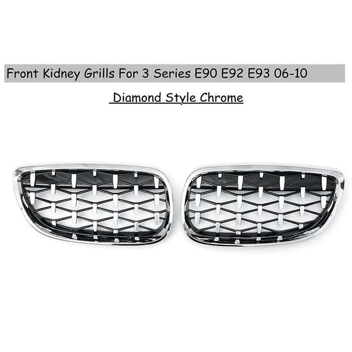 2X Car Front Bumper Hood Kidney Grille Diamond Meteor Racing Grill Chrome for - 3 Series E92 E93 2DR
