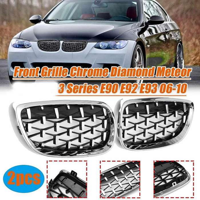 2X Car Front Bumper Hood Kidney Grille Diamond Meteor Racing Grill Chrome for - 3 Series E92 E93 2DR