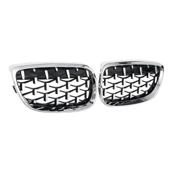 2X Car Front Bumper Hood Kidney Grille Diamond Meteor Racing Grill Chrome for - 3 Series E92 E93 2DR