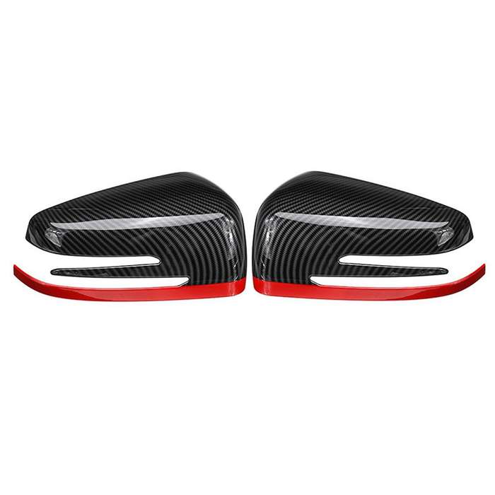 2X Car Rearview Side Mirrors Cover Cap for - C E CLA GLA Class W176 W117 Carbon + Red