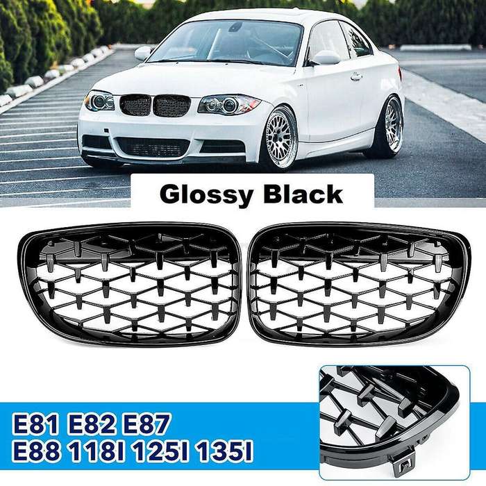 2X Front Kidney Diamond Meteor Grille Grills for - 1 Series E81 E82 E87 E88 2007-2013 Racing Grills