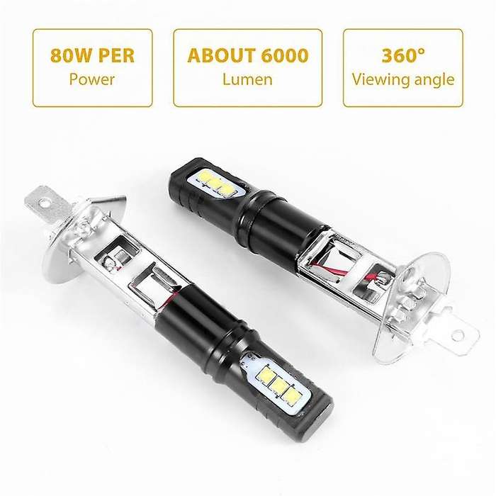 2X H1 6000K Super White 6000LM DRL LED Headlight Bulb Kit High-Beam
