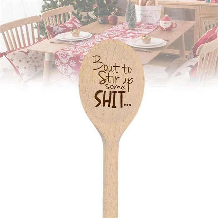 2x Funny Spoons,Bout to Stir Up Some Shit Engraved Funny Wooden Spoon,Unique Wooden Spoon