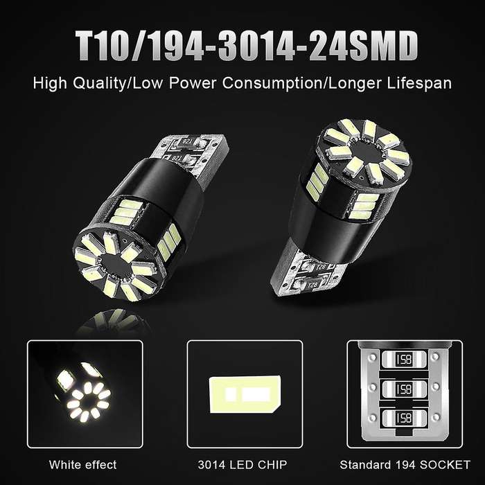 2X T10 501 194 W5W 24SMD LED Car HID CANBUS Error Free Wedge Light Bulb Clearance Side Marker Lights