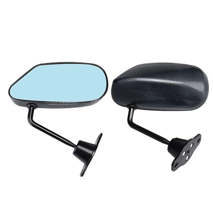 2X Universal Car Carbon Fiber Autos Blue Rear View Mirror F1 Carbon Look Racing Side Mirror Glass &