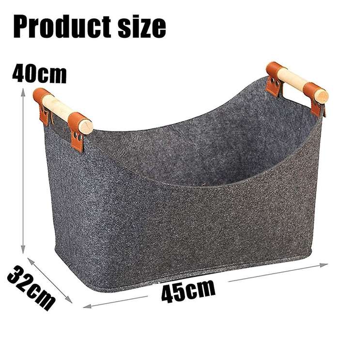 2xstorage Basket Felt, Foldable Storage Bin with Wood Handles, Storage Box for Wood Firewood Winter