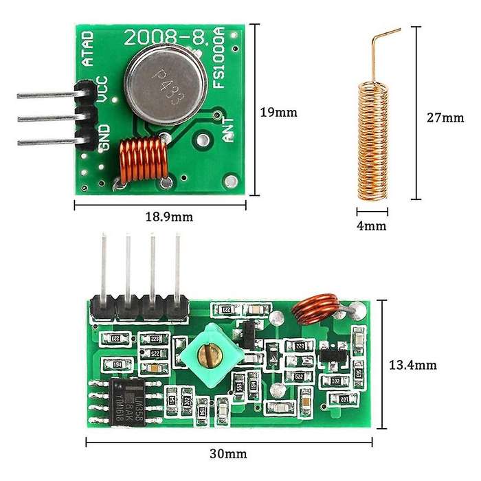 3 433 Mhz Radio Transmitter and Receiver Module + 433 Mhz Antenna Helical Spiral Spring Remote Con