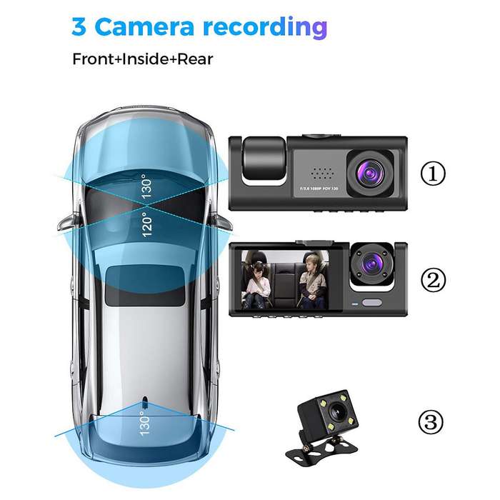 3 Camera Dash Cam 1080P 2 Inch Screen Dashcam Black Driver Recorder for Taxi CAR DVR Rear Camera Un