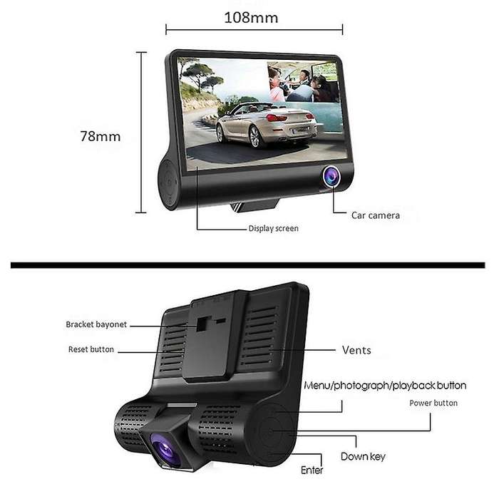 3 Cameras Lens 4.0 Inch Car DVR Camera Recorder FHD 1080P Night Vision Dash Cam Support Rearview Cam
