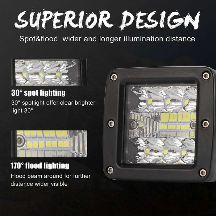 3 Inch LED Light Bar 48W Square Led Pods Spot Flood Combo Square Triple Row Off Road Lights