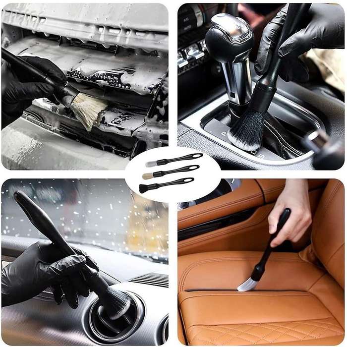 3 Pack Car Detailing Brush Kit Auto Detail Brush Set Automotive Interior Exterior Microfiber Detaili