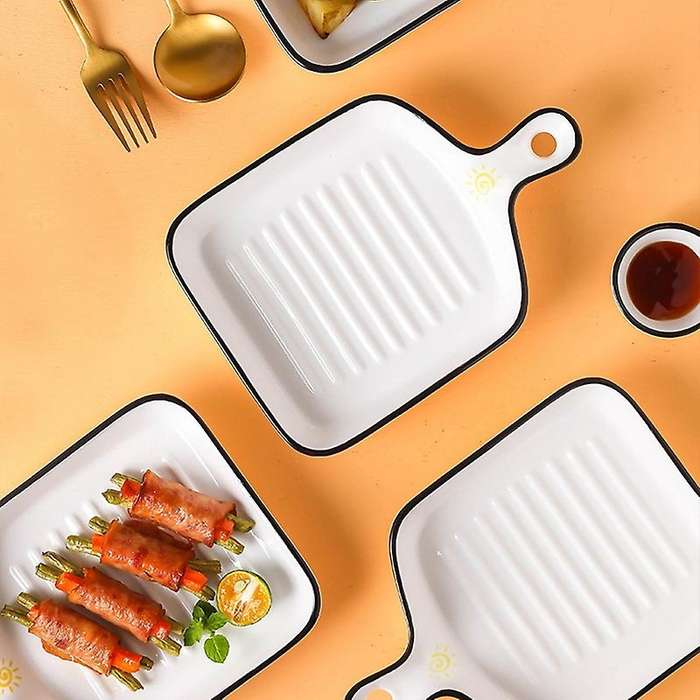 3 Pcs Ceramic Bakeware Black Top Painted Ceramic Single Handle Dinner Plate Ceramic Bakeware Bakewar
