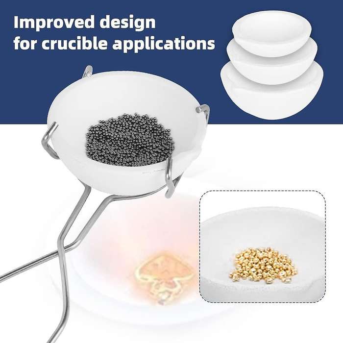 3 Pcs Ceramic Quartz Crucible Dish Cup with Whip Tongs Handle Melting Gold Silver Copper Ceramic Cru