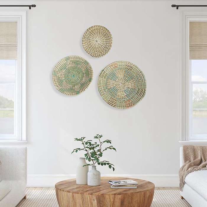 3 PCS Handmade Hanging Wall Basket Decor Round Woven Basket Decor Trays for Bedroom Kitchen Living R