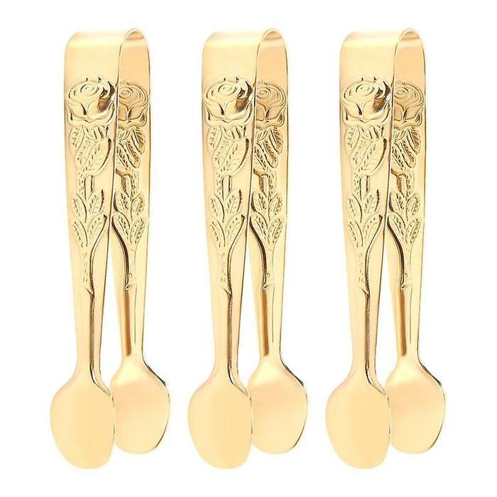 3 Pcs Sugar Tong, Gold-Plated Japanese Stainless Steel, 4-Inch