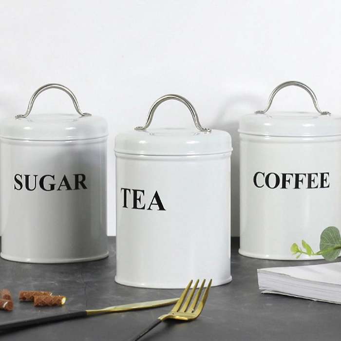 3 Pieces Galvanized Iron Seasoning Canister Food Container Jar Kitchen Storage Box Condiment Pot Org