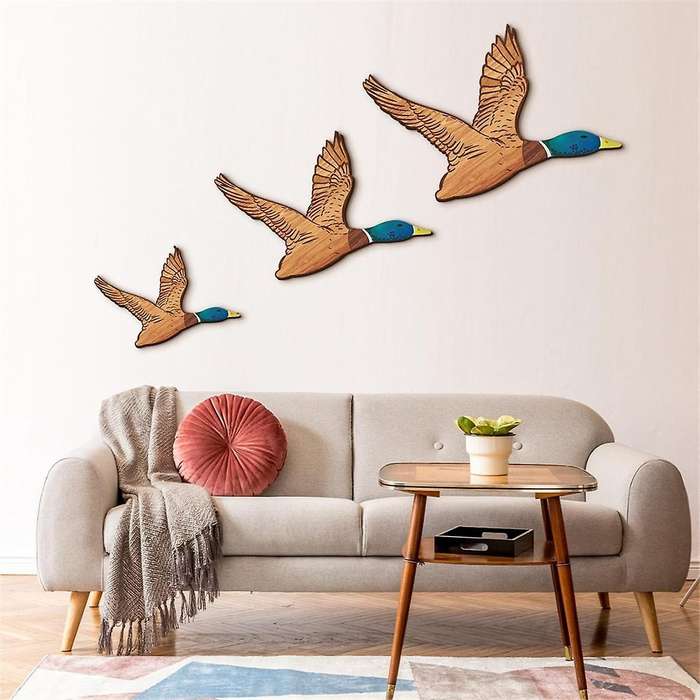 3 Size Mallard Duck Wall Art Wooden Ducks Wall Decor Rustic Flying Birds Wall Decor Carved Wood Wall