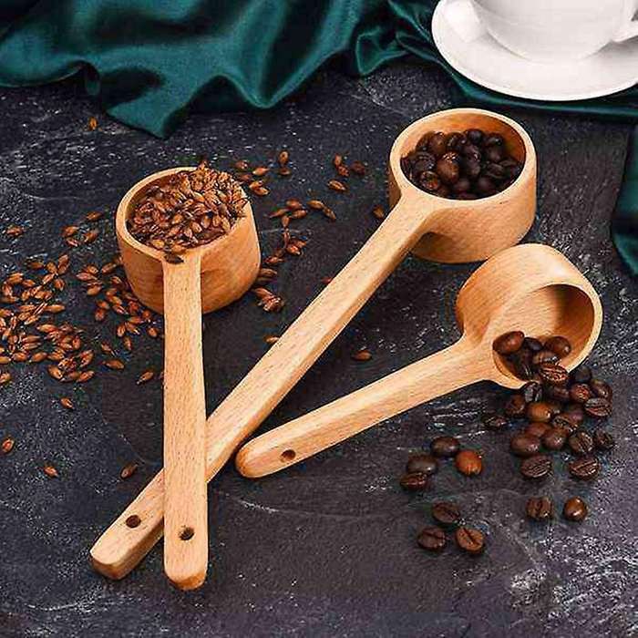 3 Sizes Wooden Tea Spoon Long Handle Coffee Scoop Measure Spoon,for Ground Beans Tea Salt Seasoning