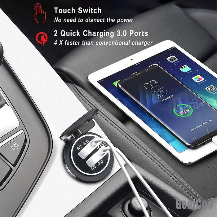 3.0 Dual USB Car Charger 12V 36W USB Fast Charger with Switch Green