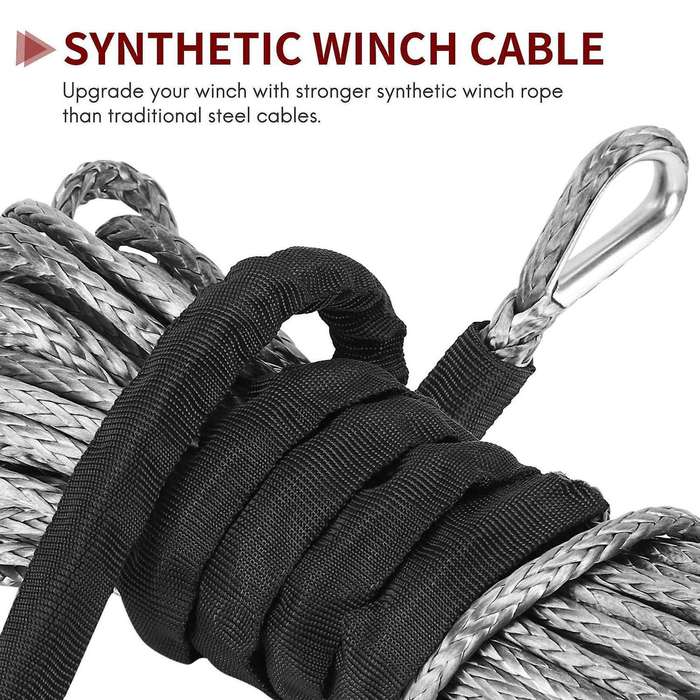 3/16 inch x 50 inch 7700LBs Synthetic Winch Line Cable Rope with Protecing Sleeve for ATV UTV (Grey
