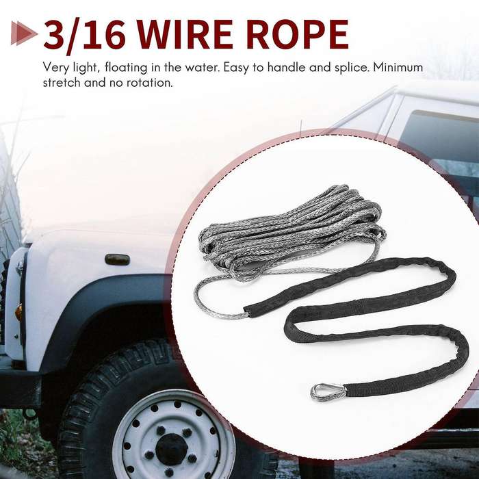 3/16 inch x 50 inch 7700LBs Synthetic Winch Line Cable Rope with Protecing Sleeve for ATV UTV (Grey