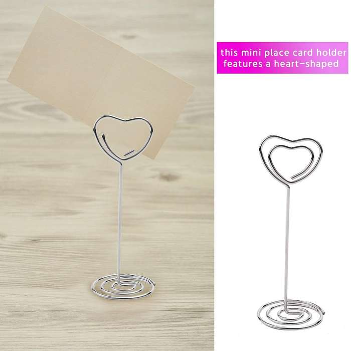 30 Pcs Card Holder Heart Shape Table Picture Stand Wire Tabletop Photo Holder Clips for Wedding Par